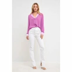 Endless Rose Satin Chiffon Dress Shirt Tops Magenta