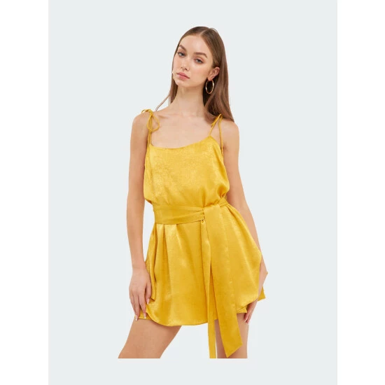 Endless Rose Spaghetti Tie Belted Romper Dress Dresses Black