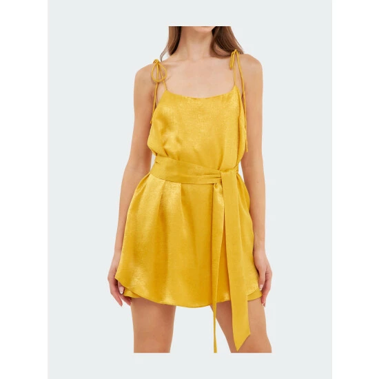 Endless Rose Spaghetti Tie Belted Romper Dress Dresses Black - Image 3