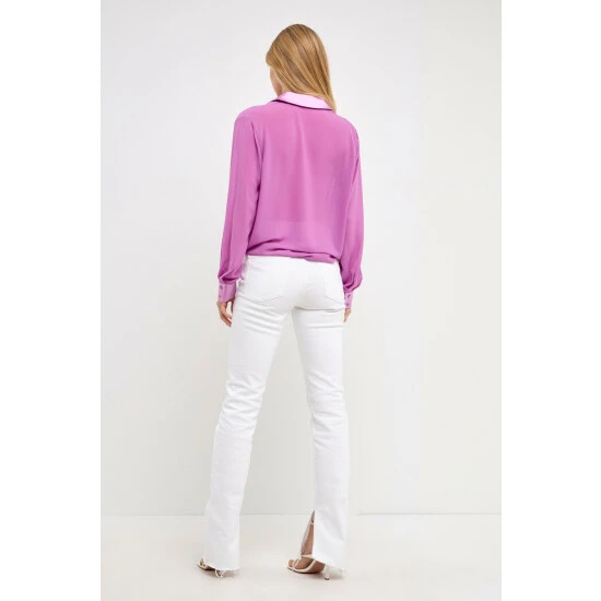 Endless Rose Satin Chiffon Dress Shirt Tops Magenta - Image 3