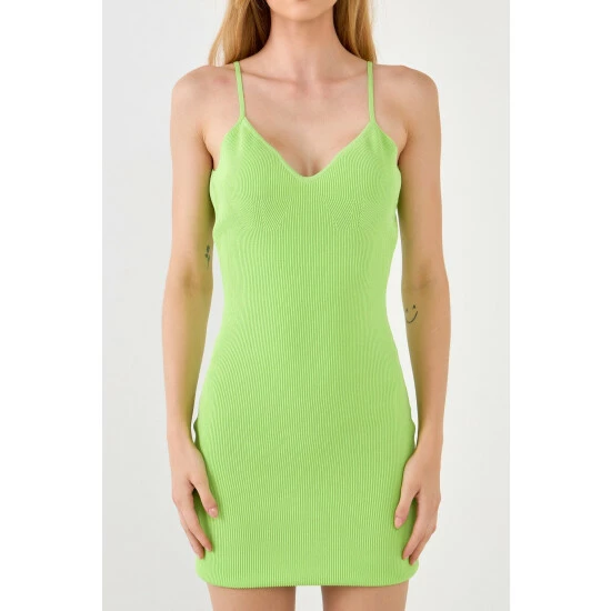 Endless Rose Sweetheart Scooped Knit Mini Dresses Lime - Image 5