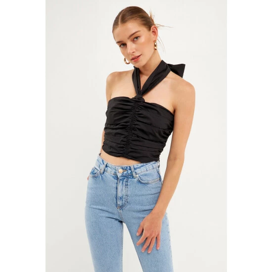 Endless Rose Halter Loop Ruched Top Tops Off White