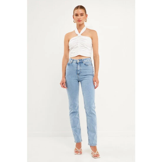 Endless Rose Halter Loop Ruched Top Tops Off White - Image 6