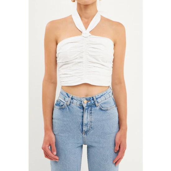 Endless Rose Halter Loop Ruched Top Tops Off White - Image 9