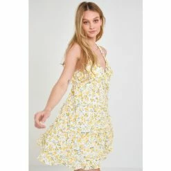 Endless Rose Floral Ruffle Detail Mini Dress - Yellow Multi Dresses