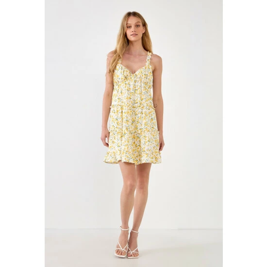 Endless Rose Floral Ruffle Detail Mini Dress - Yellow Multi Dresses - Image 2