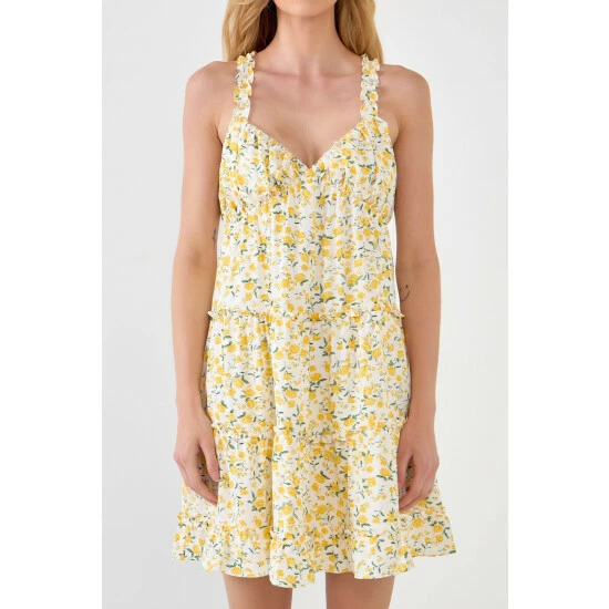 Endless Rose Floral Ruffle Detail Mini Dress - Yellow Multi Dresses - Image 5