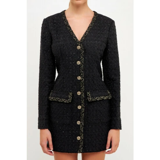 Endless Rose Trim Detail Tweed Dress Dresses Black - Image 9