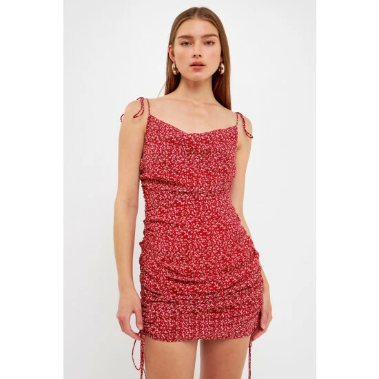 Endless Rose Floral Double Spaghetti Tie Mini Slip Dress Dresses Red