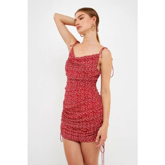 Endless Rose Floral Double Spaghetti Tie Mini Slip Dress Dresses Red - Image 3