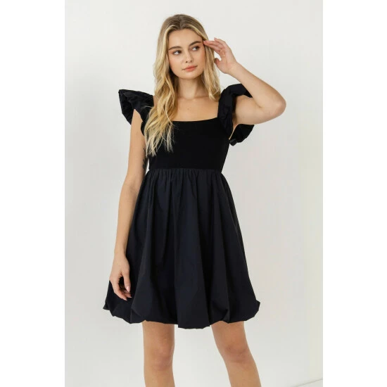 Endless Rose Mix Media Balloon Detail Mini Dress Dresses Black - Image 2