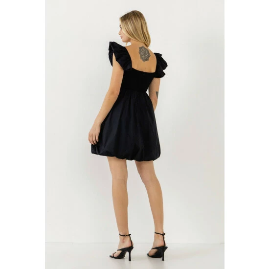 Endless Rose Mix Media Balloon Detail Mini Dress Dresses Black - Image 5