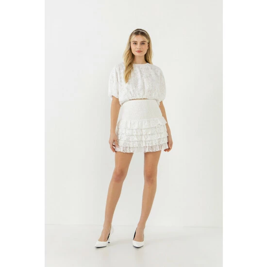 Endless Rose Laced Bubble Cropped Blouse Tops White - Image 2