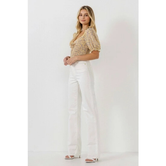 Endless Rose Floral Chiffon Lace Trim Top Tops Yellow Multi - Image 3