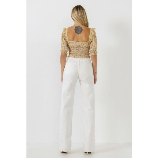 Endless Rose Floral Chiffon Lace Trim Top Tops Yellow Multi - Image 4