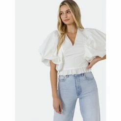 Endless Rose Puff Sleeve Detail Top Tops White