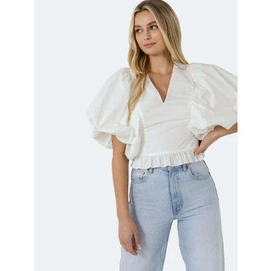 Endless Rose Puff Sleeve Detail Top Tops White