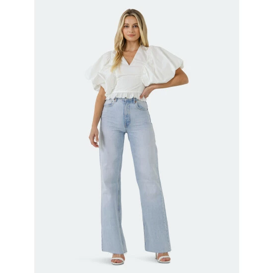 Endless Rose Puff Sleeve Detail Top Tops White - Image 2