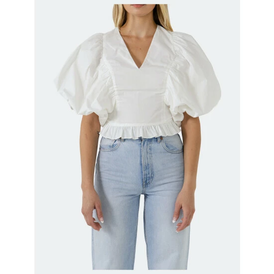 Endless Rose Puff Sleeve Detail Top Tops White - Image 5
