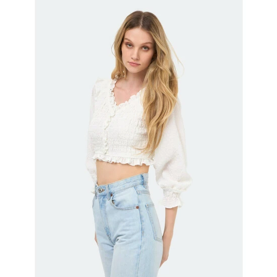 Endless Rose Smocked Top Tops White