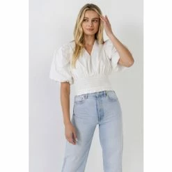 Endless Rose Smocked Waist Top Tops White