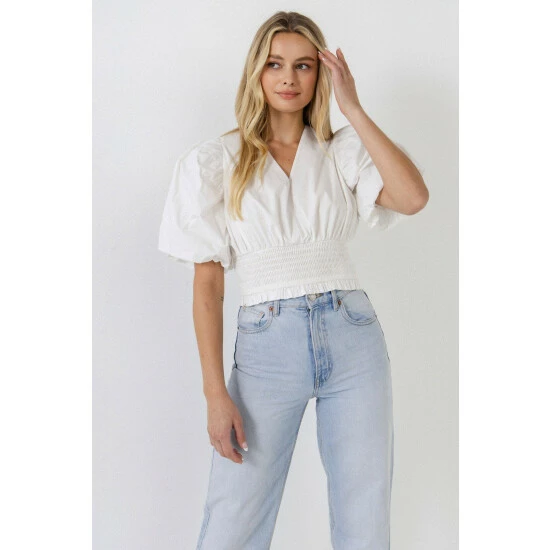 Endless Rose Smocked Waist Top Tops White