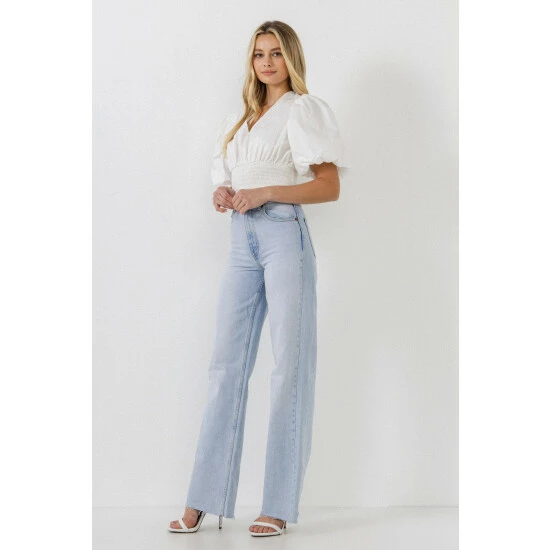 Endless Rose Smocked Waist Top Tops White - Image 3