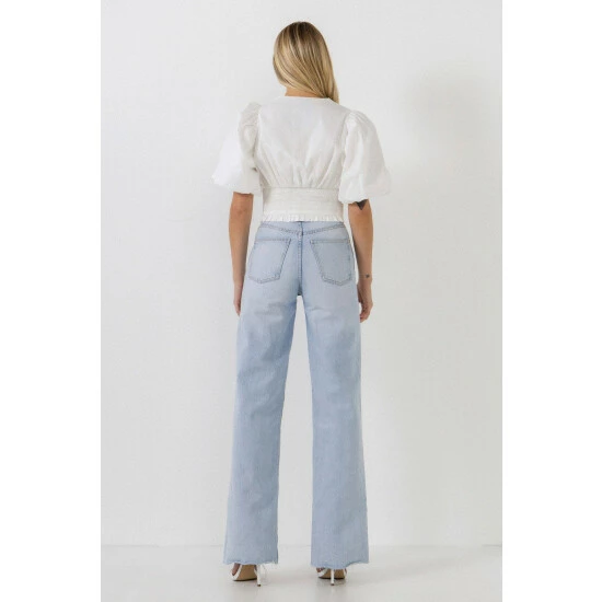 Endless Rose Smocked Waist Top Tops White - Image 4