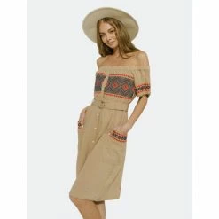 Endless Rose Off The Shoulder Embroidered Dress Dresses Beige