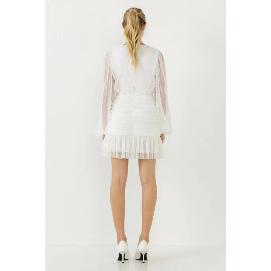 Endless Rose Swiss Dot Ruched Dress Dresses White - Image 3