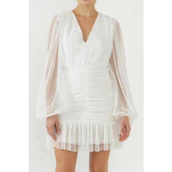 Endless Rose Swiss Dot Ruched Dress Dresses White - Image 5