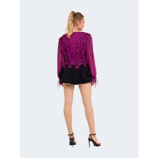 Endless Rose Multi Ruffled Long Sleeve Blouse Tops Black - Image 3