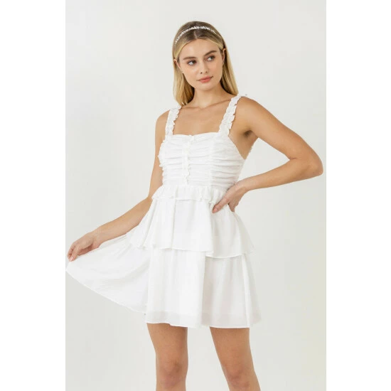 Endless Rose Corset Ruched Tiered Mini Dresses White