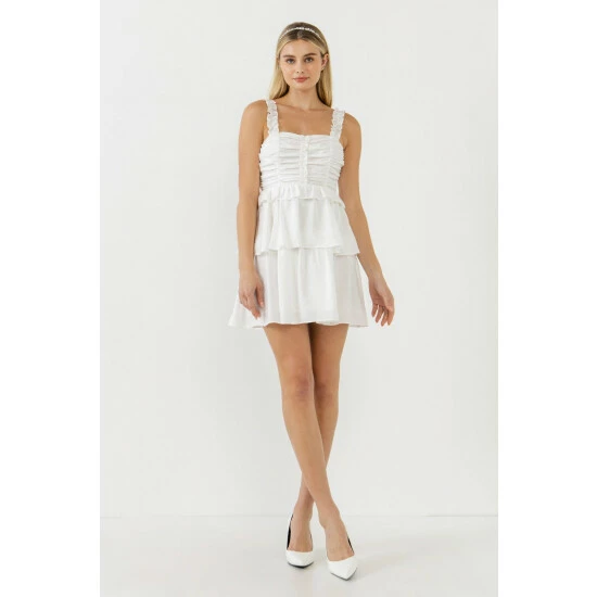 Endless Rose Corset Ruched Tiered Mini Dresses White - Image 2