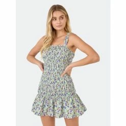 Endless Rose Floral Scooped Back Mini Ruffled Dress Dresses White/purple