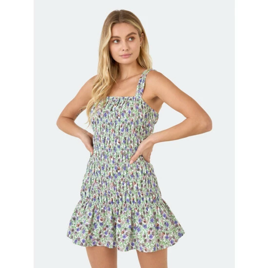 Endless Rose Floral Scooped Back Mini Ruffled Dress Dresses White/purple