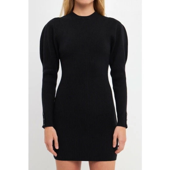 Endless Rose Puff Sleeve Knit Dress Dresses Black - Image 9
