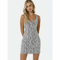 Endless Rose Leopard Sleeveless Fitted Dress With Lace Texture Dresses Blue Multi