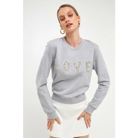 Endless Rose Lettering Beads Sweatshirt Sweatshirts & Sweaters Heather Grey