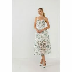 Endless Rose Floral Printed Lace Midi Dress Dresses White Multi