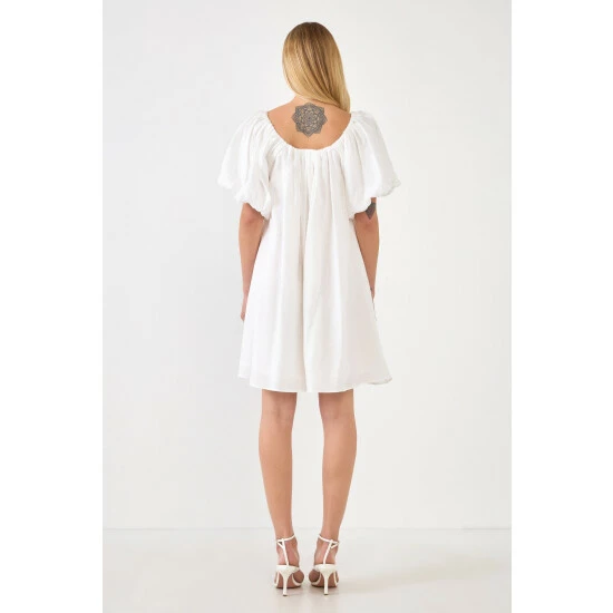 Endless Rose Pleated Detail Puff Sleeve Mini Dress Dresses White - Image 3