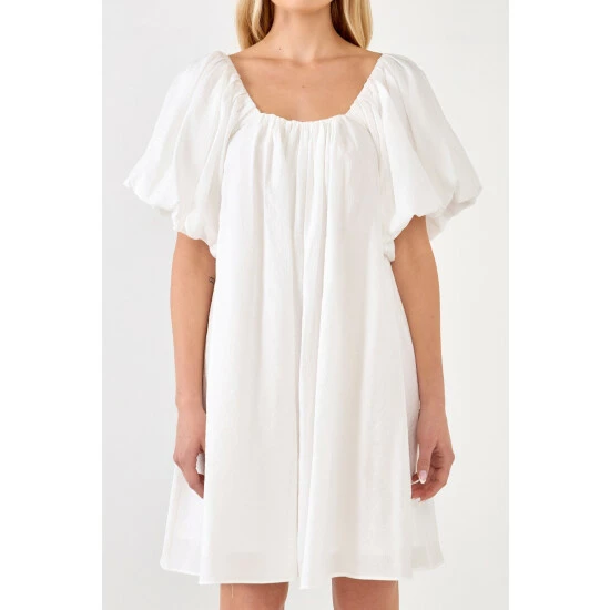 Endless Rose Pleated Detail Puff Sleeve Mini Dress Dresses White - Image 4