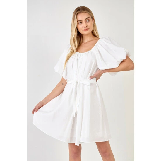 Endless Rose Pleated Detail Puff Sleeve Mini Dress Dresses White - Image 5