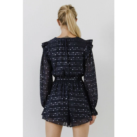 Endless Rose Shiny Dotted Chiffon Romper Jumpsuits & Rompers Navy - Image 4