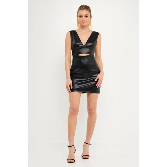 Endless Rose Stretch PU Cut-Out Mini Dress Dresses Black 2 Endless Rose Stretch PU Cut-Out Mini Dress Dresses Black - Image 2