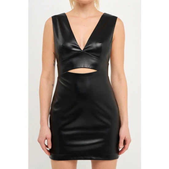 Endless Rose Stretch PU Cut-Out Mini Dress Dresses Black 5 Endless Rose Stretch PU Cut-Out Mini Dress Dresses Black - Image 5
