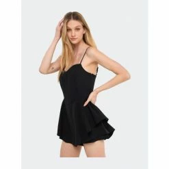 Endless Rose Corset Bustier Ruffled Romper Jumpsuits & Rompers Black