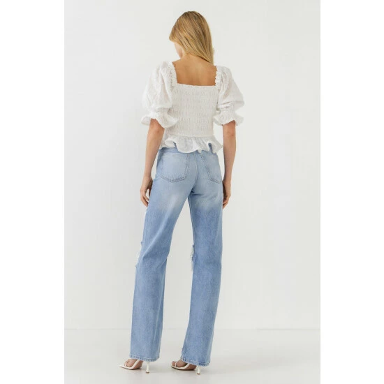 Endless Rose All Over Embroidered Lace Smocked Top Tops White - Image 4