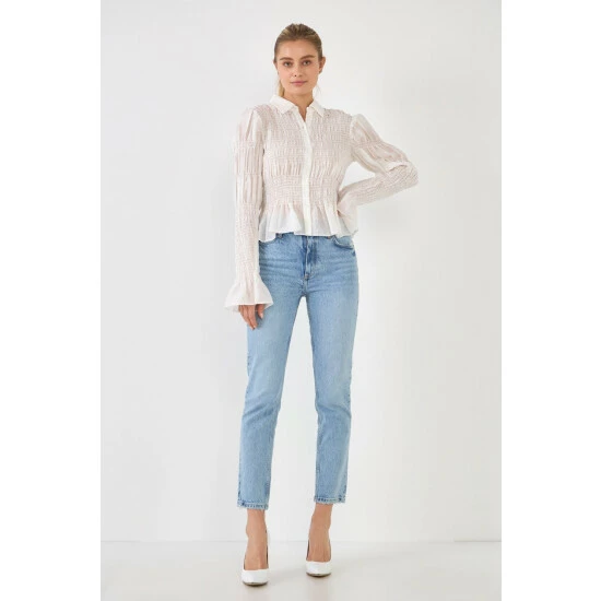 Endless Rose Smocked Blouse Tops White - Image 2