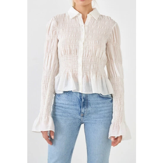 Endless Rose Smocked Blouse Tops White - Image 5